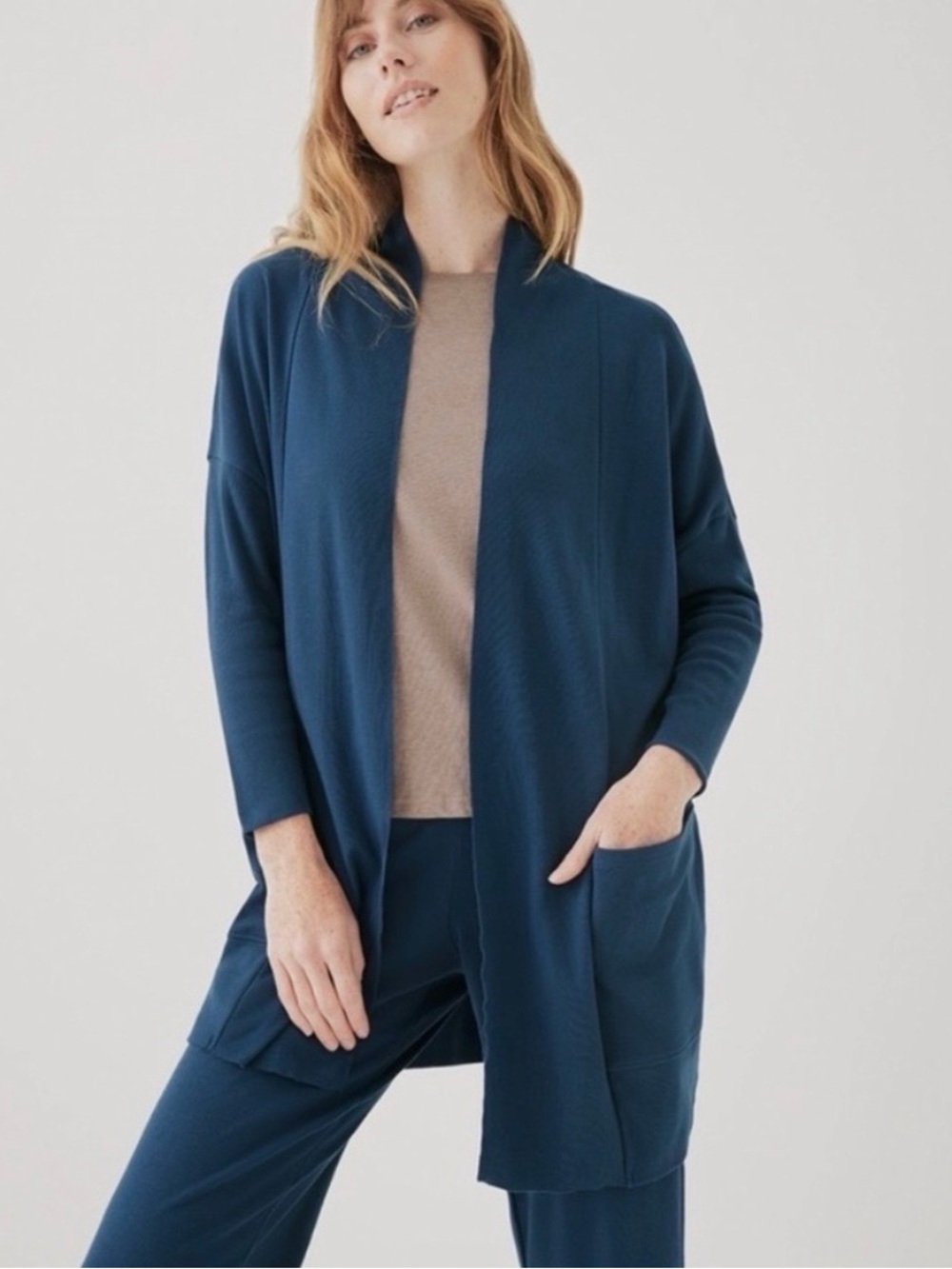 Pact Organic Cotton Airplane Wrap Cardigan Sweater Women M/L Travel Lightweight
